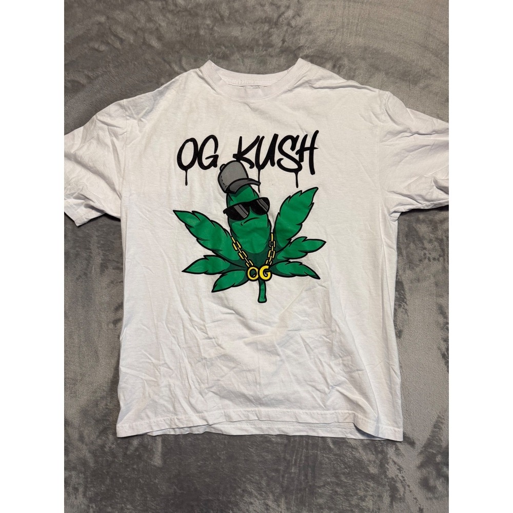 Miken T-Shirt Mens Large White OG Kush Weed Leaf Graphic Short Sleeve Cotton